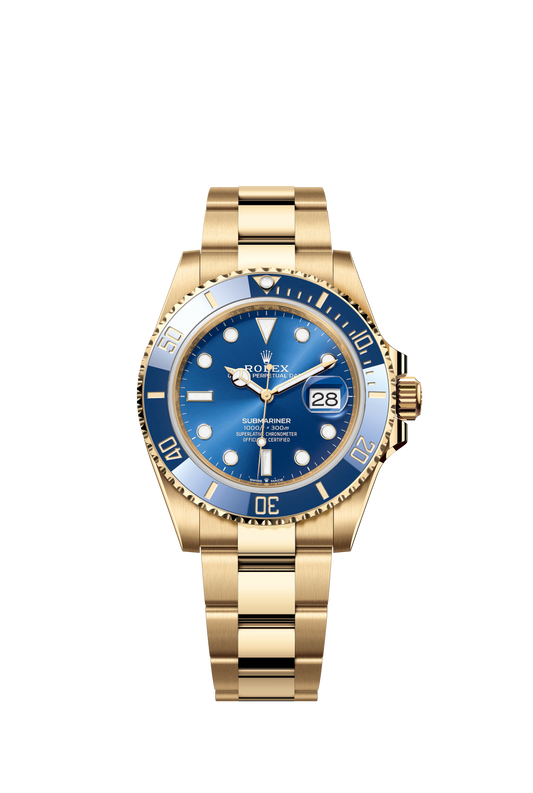 Rolex, Submariner, yellow gold, blue dial